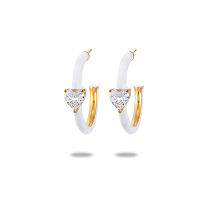 304 Stainless Steel Simple Style Enamel Plating Inlay C Shape Heart Shape Zircon Drop Earrings Ear Studs