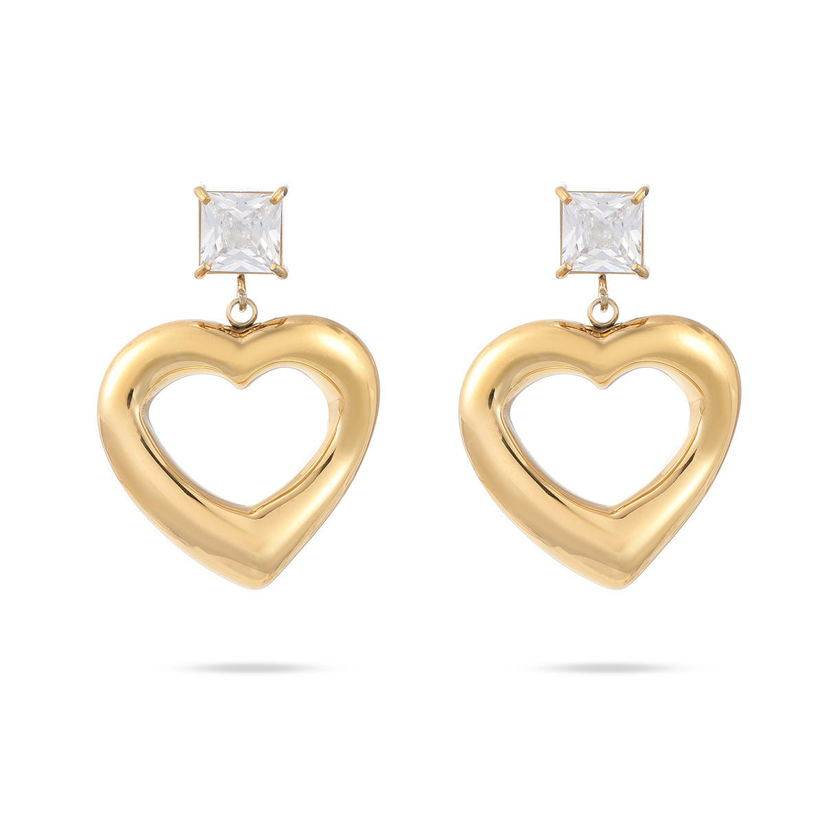 304 Stainless Steel Simple Style Enamel Plating Inlay C Shape Heart Shape Zircon Drop Earrings Ear Studs