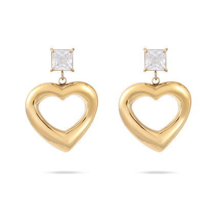 304 Stainless Steel Simple Style Enamel Plating Inlay C Shape Heart Shape Zircon Drop Earrings Ear Studs