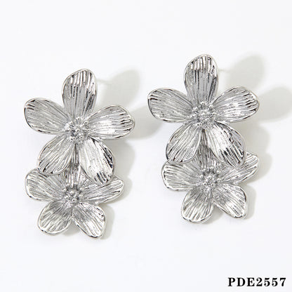 1 Pair Sweet Flower 304 Stainless Steel No Inlaid 16K Gold Plated White Gold Plated Gold Plated Drop Earrings