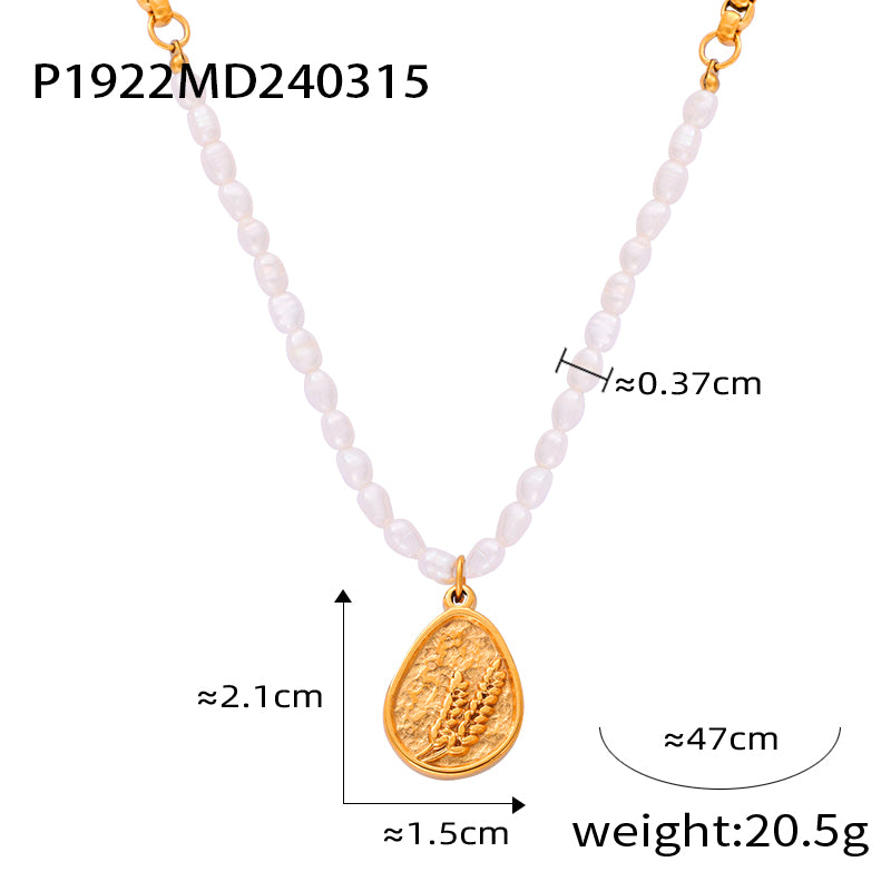 Wholesale Jewelry IG Style Casual Commute Oval Heart Shape Freshwater Pearl Titanium Steel Artificial Pearls 18K Gold Plated Beaded Plating Inlay Pendant Necklace