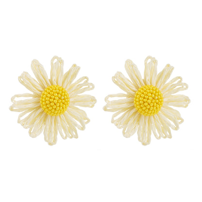 1 Pair Casual Ethnic Style Beach Flower Beaded Alloy Raffia 14K Gold Plated Ear Studs