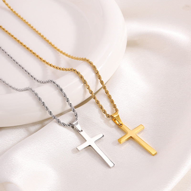 304 Stainless Steel 18K Gold Plated Basic Plating Cross Pendant Necklace