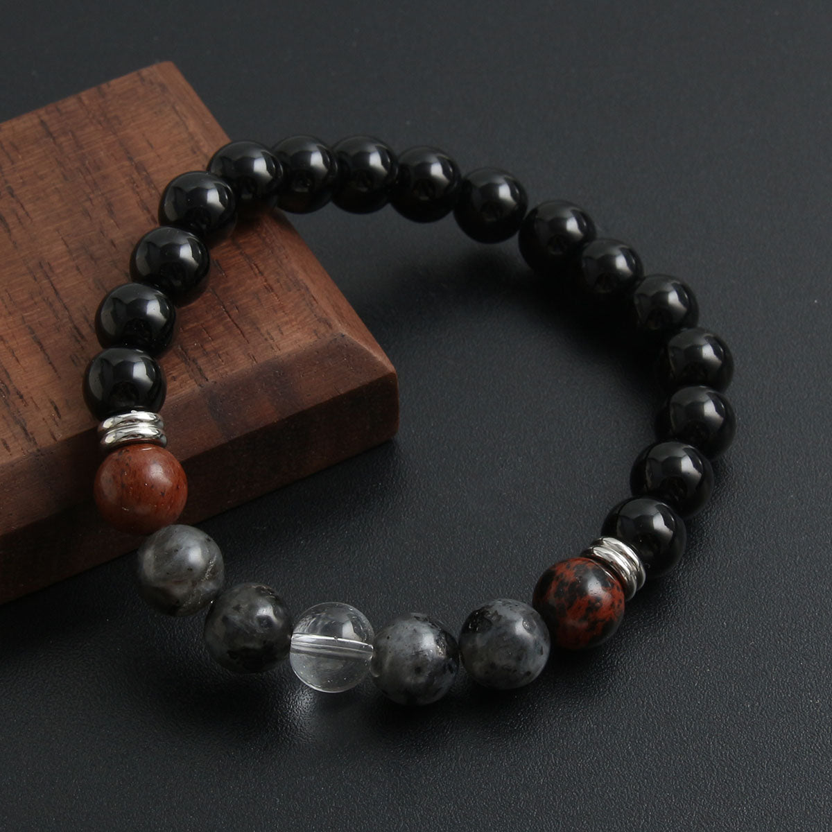 Classic Style Commute Round 304 Stainless Steel Natural Stone Beaded Handmade Men'S Bracelets