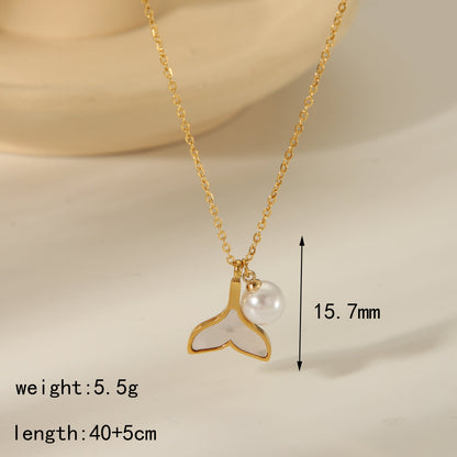 304 Stainless Steel Copper 18K Gold Plated Beach Simple Style Inlay Starfish Shell Fish Tail Artificial Pearls Zircon Pendant Necklace