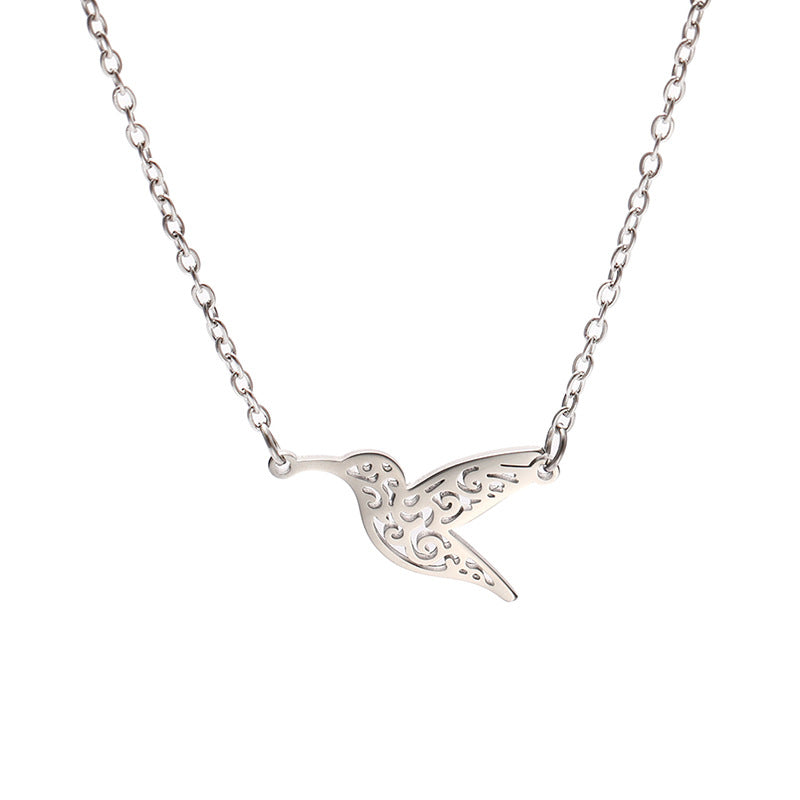 Wholesale Jewelry Simple Style Hummingbird 304 Stainless Steel Silver Plated Hollow Out Pendant Necklace