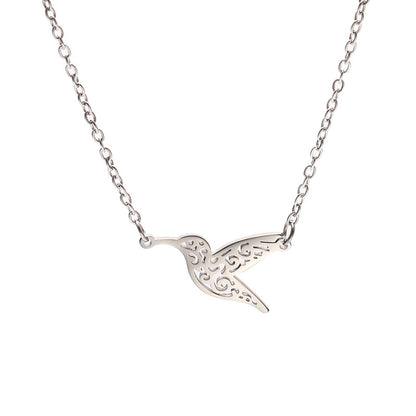 Wholesale Jewelry Simple Style Hummingbird 304 Stainless Steel Silver Plated Hollow Out Pendant Necklace