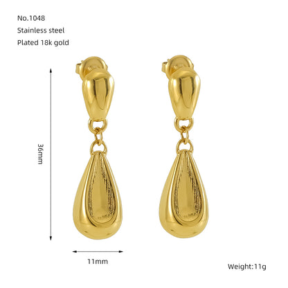 1 Pair Elegant Lady Modern Style Water Droplets Solid Color 304 Stainless Steel Titanium Steel 18K Gold Plated Drop Earrings