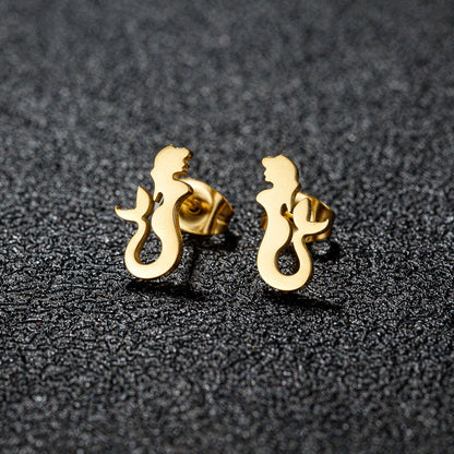 1 Pair IG Style Modern Style Sweet Mermaid Apple Strawberry Polishing Plating 304 Stainless Steel 18K Gold Plated Ear Studs