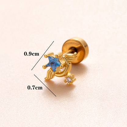 1 Piece Ear Cartilage Rings & Studs Simple Style Classic Style Star Heart Shape Copper Polishing Inlay Diamond 18K Gold Plated Ear Cartilage Rings & Studs