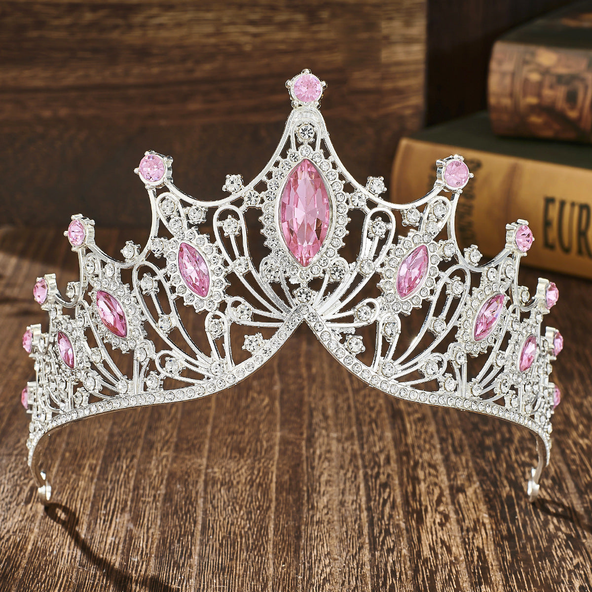 Elegant Lady Crown Alloy Plating Inlay Artificial Gemstones Crown