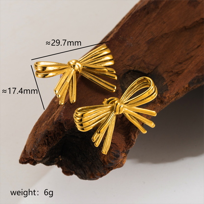 304 Stainless Steel 18K Gold Plated IG Style Sweet Artistic Polishing Butterfly Bow Knot Rings Earrings Necklace