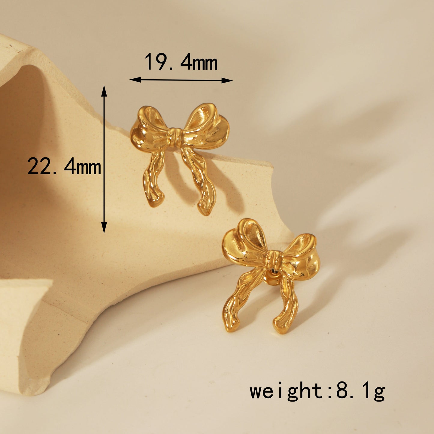 304 Stainless Steel 18K Gold Plated IG Style Sweet Artistic Polishing Butterfly Bow Knot Rings Earrings Necklace