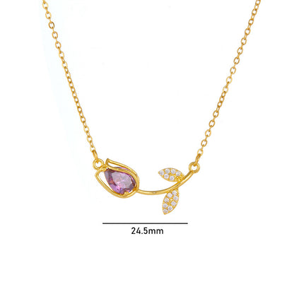 Titanium Steel Copper Simple Style Shiny Plating Inlay Flower Zircon Necklace