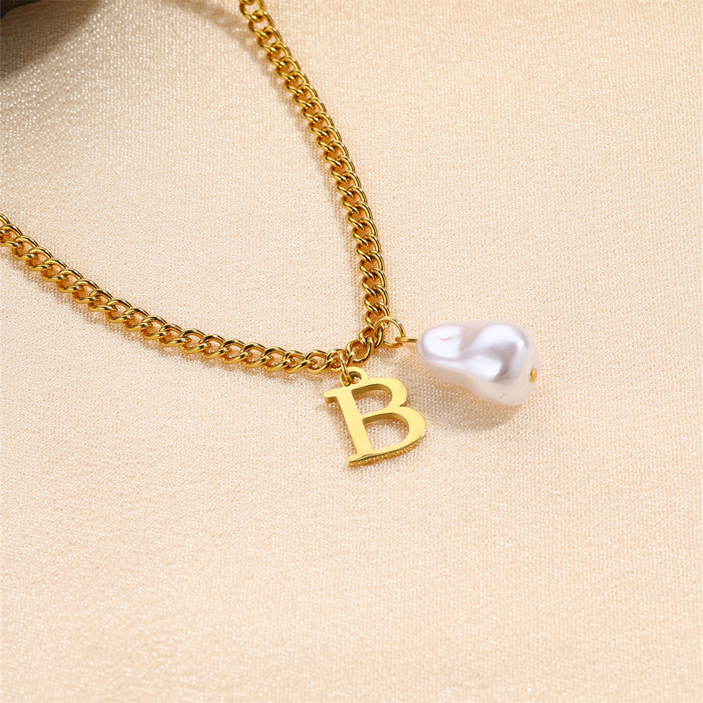 304 Stainless Steel Titanium Steel IG Style Simple Style Pearl Letter Pendant Necklace