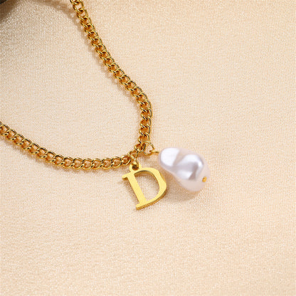 304 Stainless Steel Titanium Steel IG Style Simple Style Pearl Letter Pendant Necklace