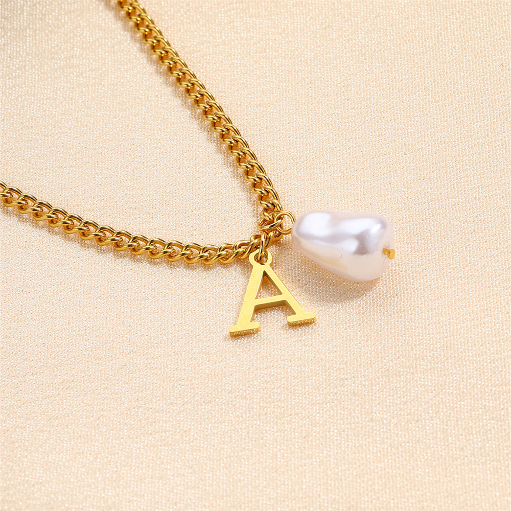 304 Stainless Steel Titanium Steel IG Style Simple Style Pearl Letter Pendant Necklace