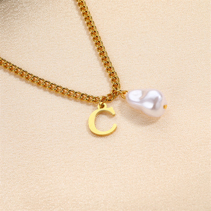 304 Stainless Steel Titanium Steel IG Style Simple Style Pearl Letter Pendant Necklace