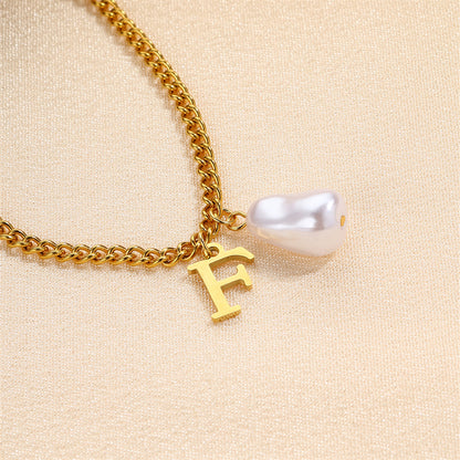 304 Stainless Steel Titanium Steel IG Style Simple Style Pearl Letter Pendant Necklace