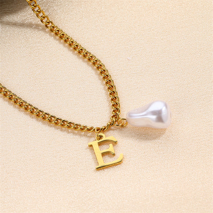 304 Stainless Steel Titanium Steel IG Style Simple Style Pearl Letter Pendant Necklace