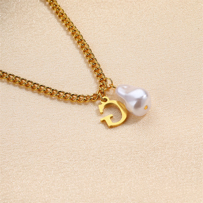 304 Stainless Steel Titanium Steel IG Style Simple Style Pearl Letter Pendant Necklace