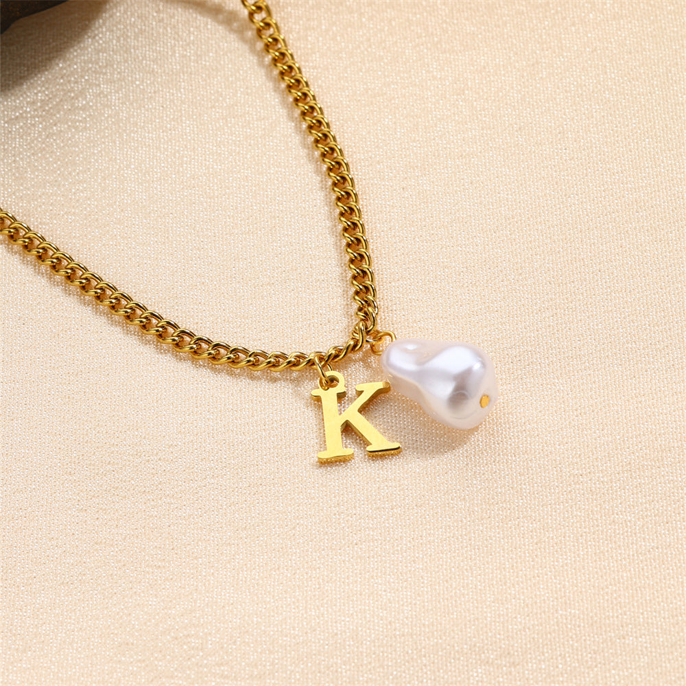 304 Stainless Steel Titanium Steel IG Style Simple Style Pearl Letter Pendant Necklace