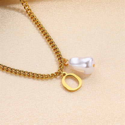 304 Stainless Steel Titanium Steel IG Style Simple Style Pearl Letter Pendant Necklace