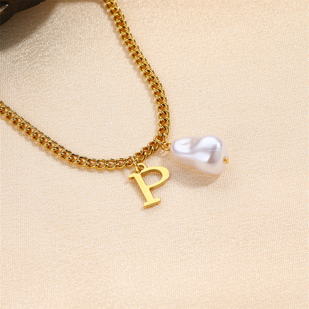 304 Stainless Steel Titanium Steel IG Style Simple Style Pearl Letter Pendant Necklace