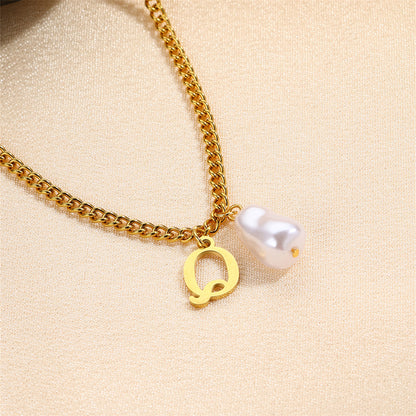 304 Stainless Steel Titanium Steel IG Style Simple Style Pearl Letter Pendant Necklace