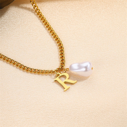 304 Stainless Steel Titanium Steel IG Style Simple Style Pearl Letter Pendant Necklace