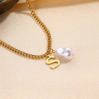 304 Stainless Steel Titanium Steel IG Style Simple Style Pearl Letter Pendant Necklace