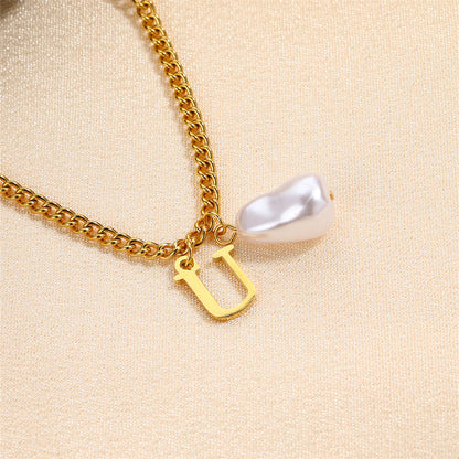 304 Stainless Steel Titanium Steel IG Style Simple Style Pearl Letter Pendant Necklace