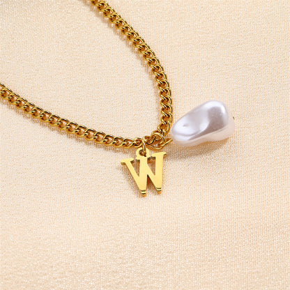 304 Stainless Steel Titanium Steel IG Style Simple Style Pearl Letter Pendant Necklace