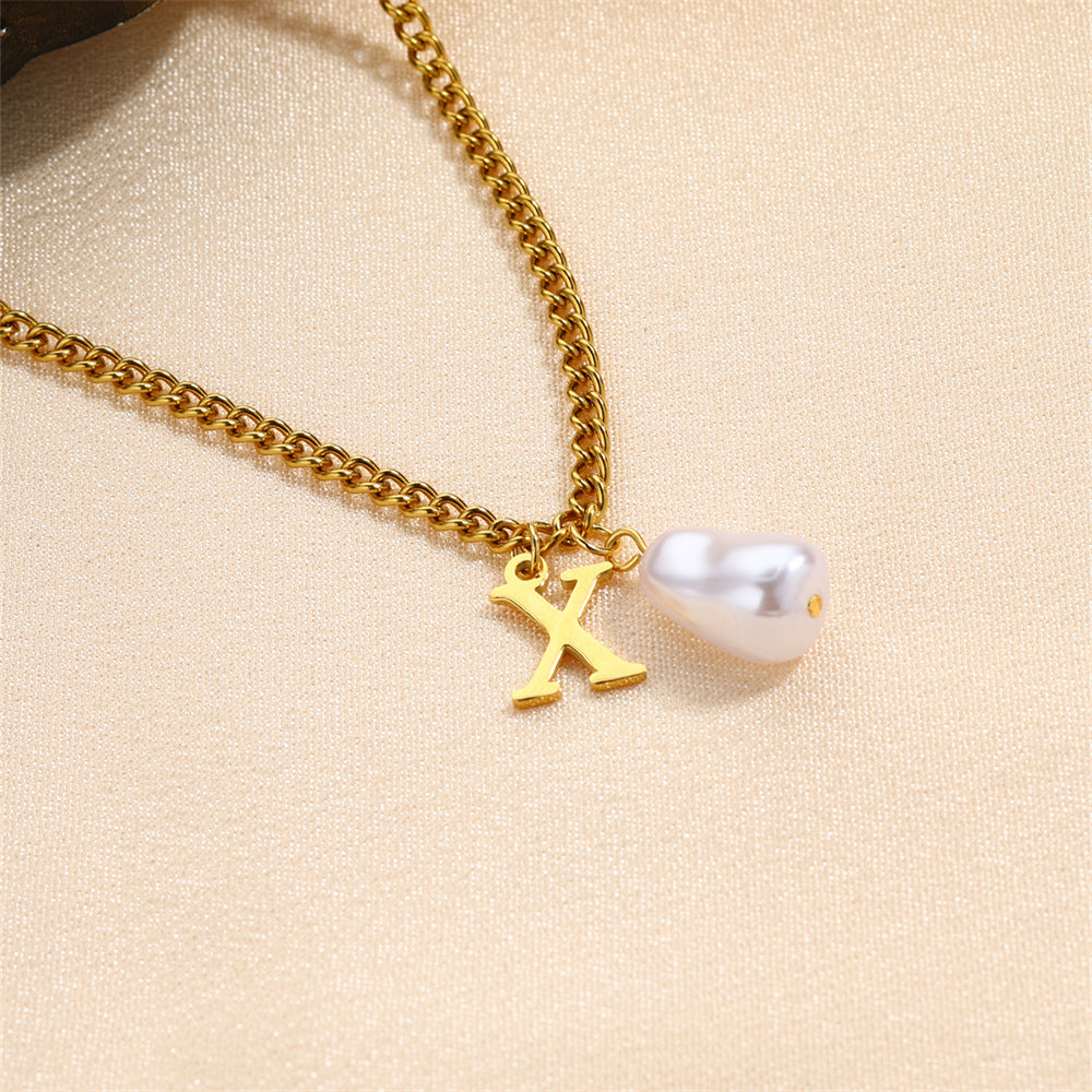 304 Stainless Steel Titanium Steel IG Style Simple Style Pearl Letter Pendant Necklace