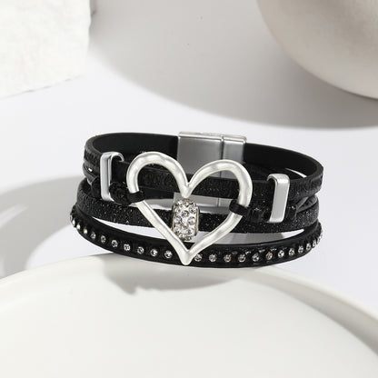 Basic Modern Style Classic Style Heart Shape Pu Leather Inlay Rhinestones Women's Bracelets