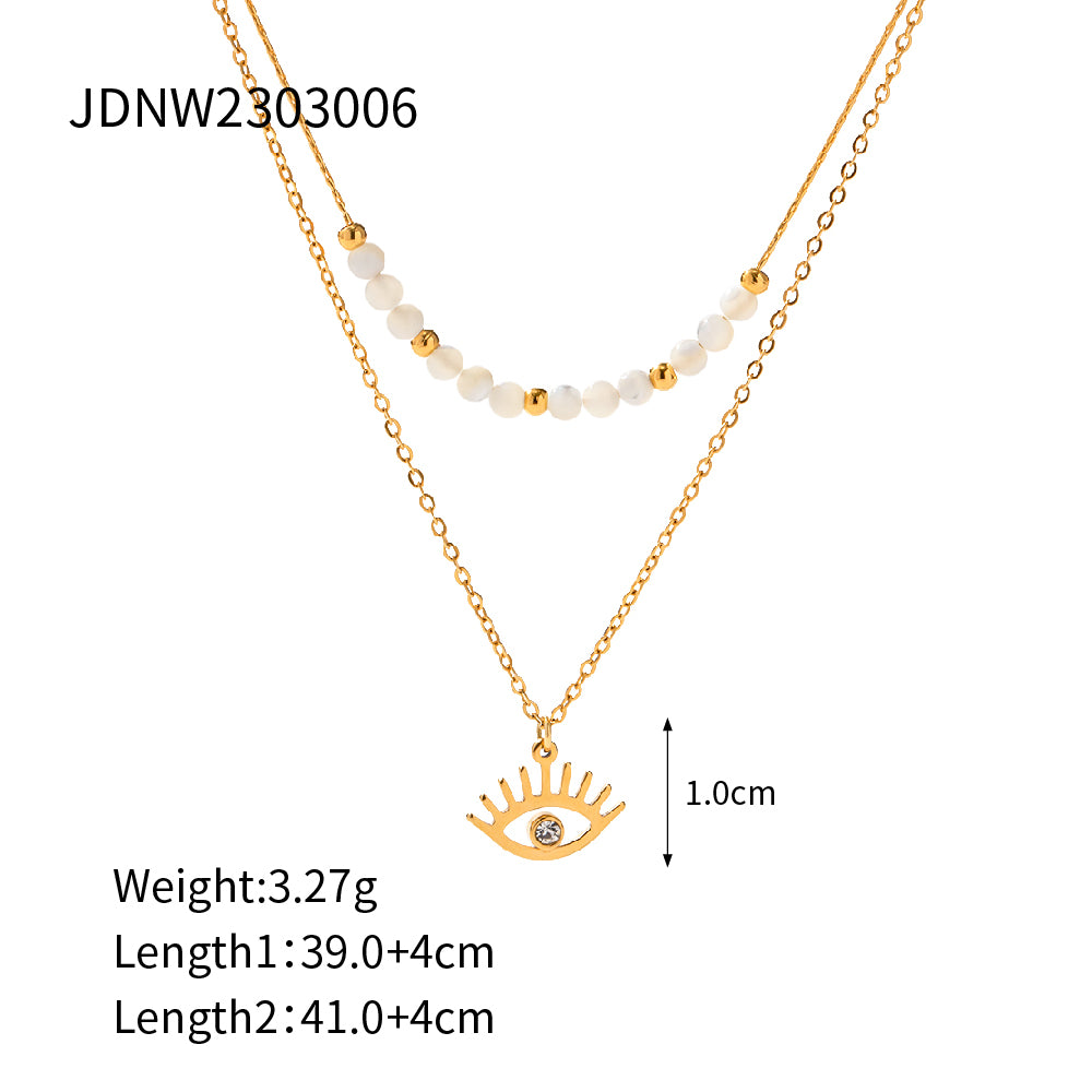 304 Stainless Steel 18K Gold Plated IG Style Simple Style Beaded Hollow Out Inlay Devil's Eye Zircon Double Layer Necklaces