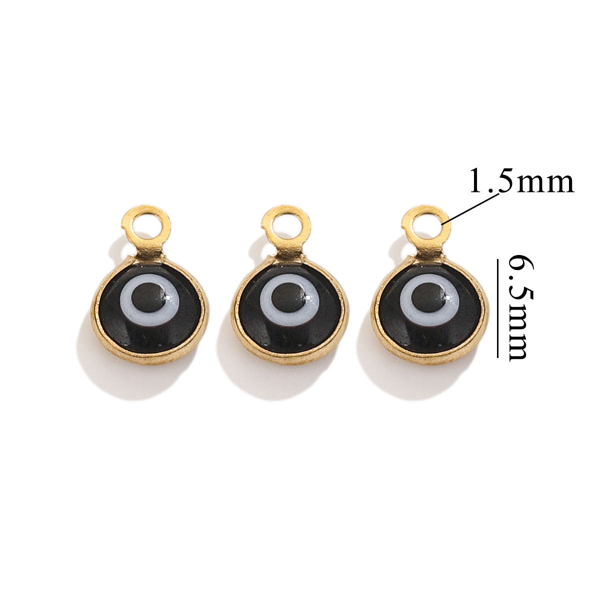 Color-Preserving Stainless Steel Plated 18K Real Gold 6mm Single/Double-Ring Double-Sided Oil Dripping Devil Eye Pendant Diy Connection Accessories