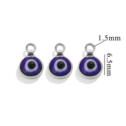 Color-Preserving Stainless Steel Plated 18K Real Gold 6mm Single/Double-Ring Double-Sided Oil Dripping Devil Eye Pendant Diy Connection Accessories