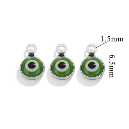 Color-Preserving Stainless Steel Plated 18K Real Gold 6mm Single/Double-Ring Double-Sided Oil Dripping Devil Eye Pendant Diy Connection Accessories