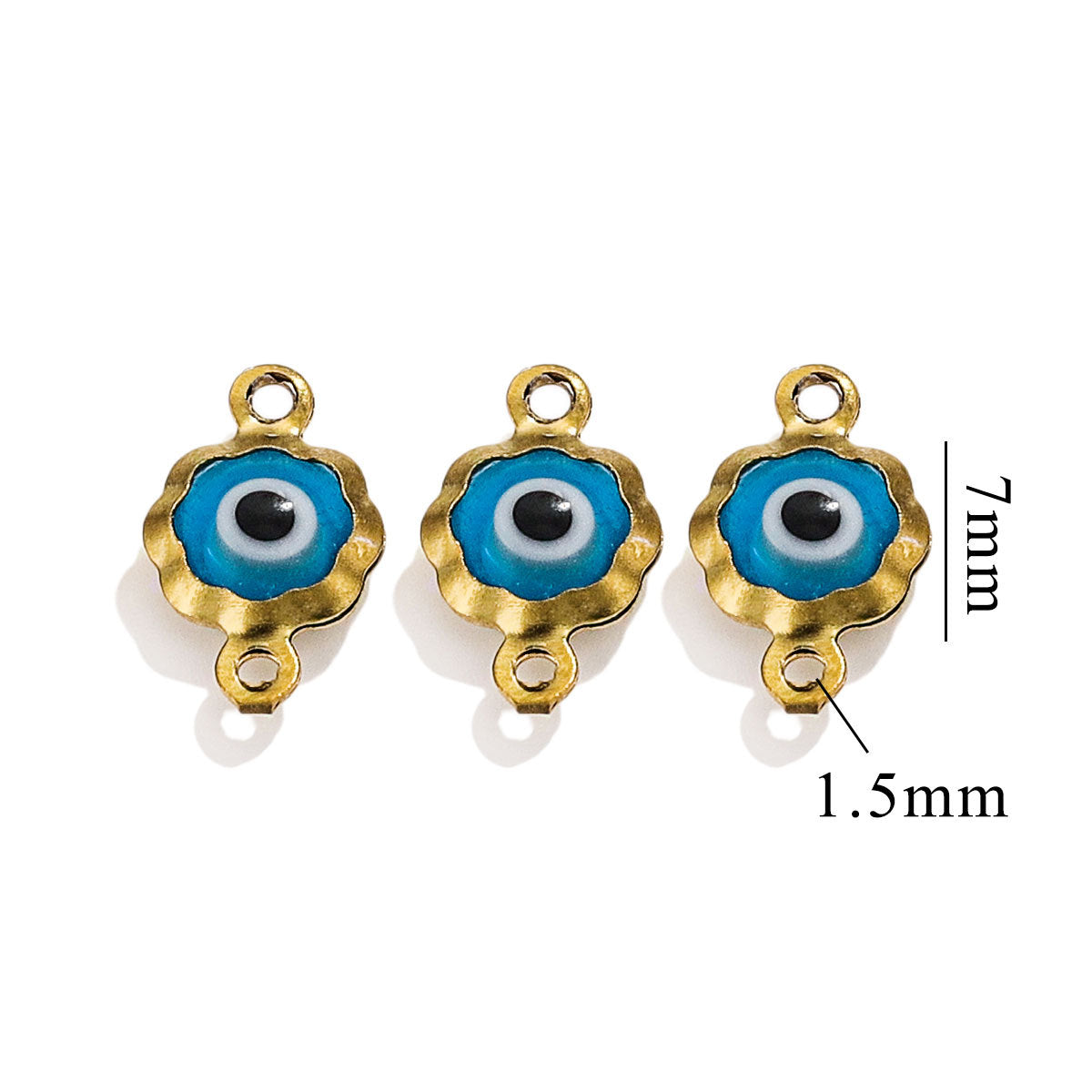 Color-Preserving Stainless Steel Plated 18K Real Gold 6mm Single/Double-Ring Double-Sided Oil Dripping Devil Eye Pendant Diy Connection Accessories