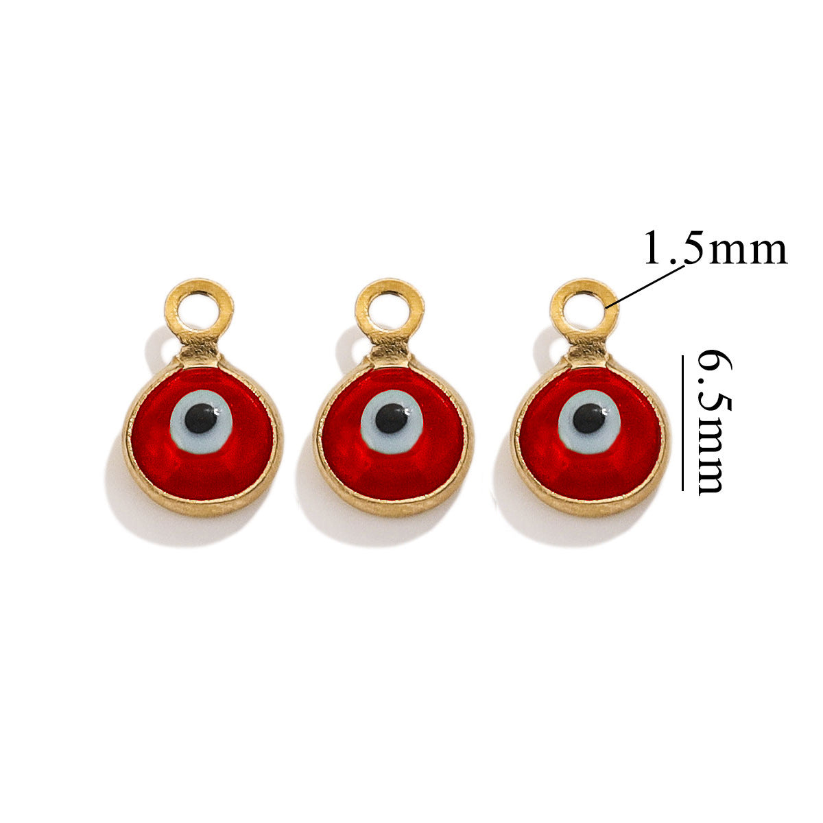 Color-Preserving Stainless Steel Plated 18K Real Gold 6mm Single/Double-Ring Double-Sided Oil Dripping Devil Eye Pendant Diy Connection Accessories