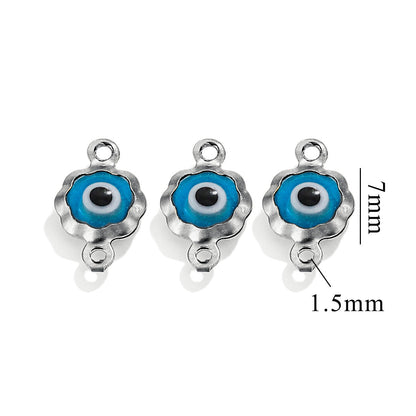 Color-Preserving Stainless Steel Plated 18K Real Gold 6mm Single/Double-Ring Double-Sided Oil Dripping Devil Eye Pendant Diy Connection Accessories