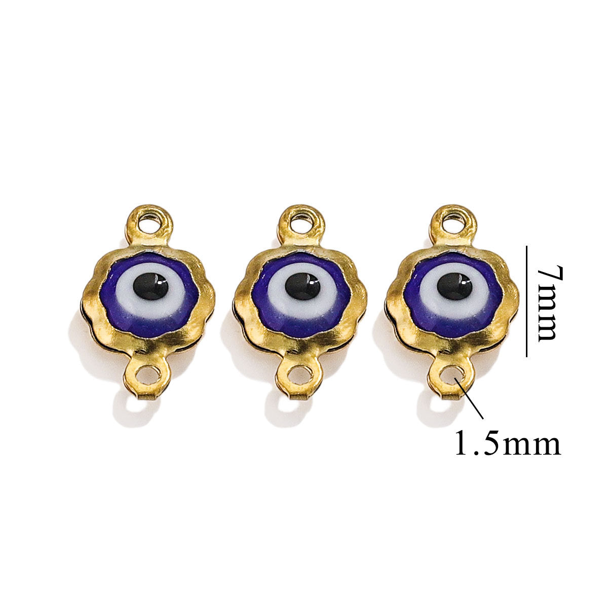 Color-Preserving Stainless Steel Plated 18K Real Gold 6mm Single/Double-Ring Double-Sided Oil Dripping Devil Eye Pendant Diy Connection Accessories