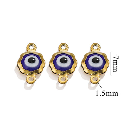 Color-Preserving Stainless Steel Plated 18K Real Gold 6mm Single/Double-Ring Double-Sided Oil Dripping Devil Eye Pendant Diy Connection Accessories