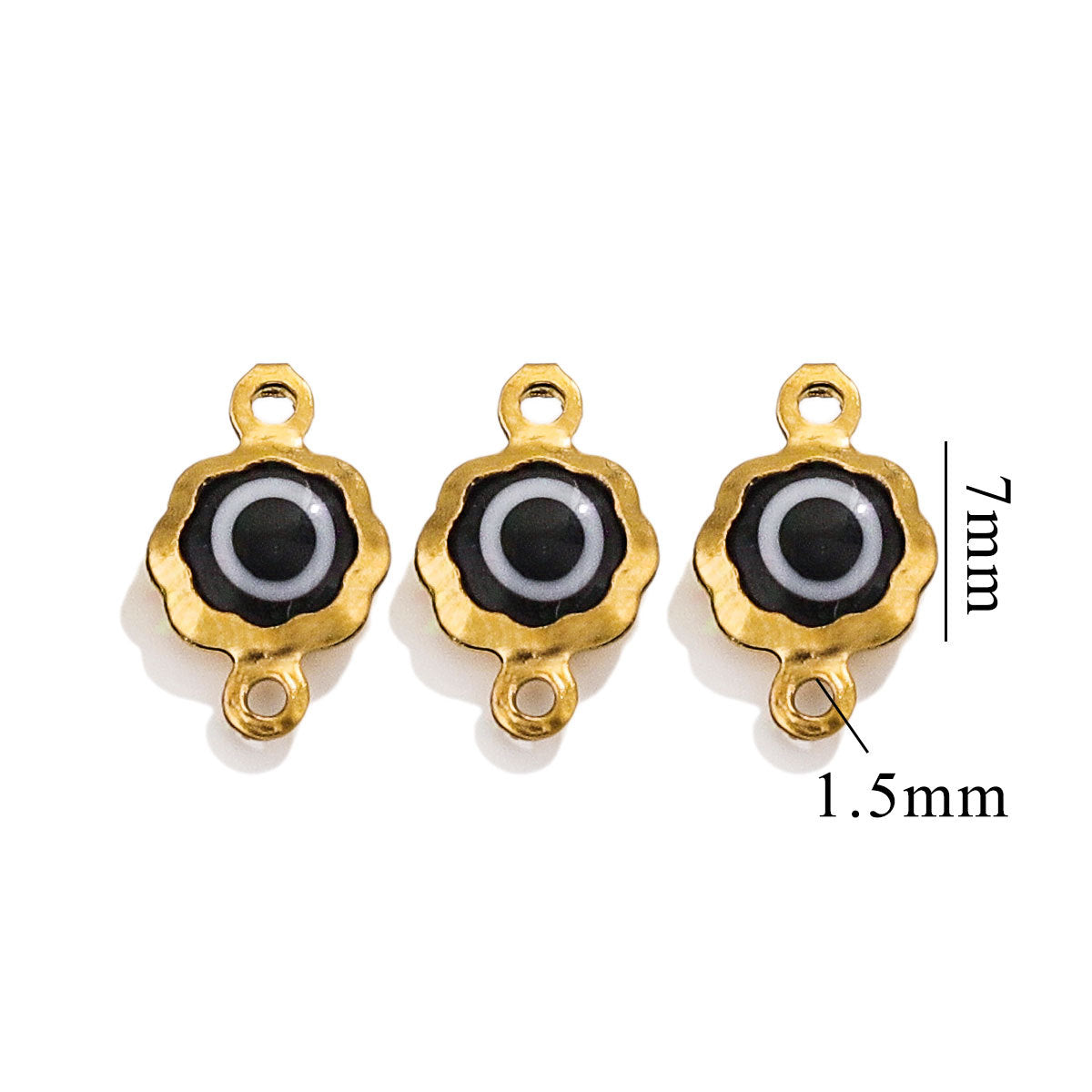 Color-Preserving Stainless Steel Plated 18K Real Gold 6mm Single/Double-Ring Double-Sided Oil Dripping Devil Eye Pendant Diy Connection Accessories