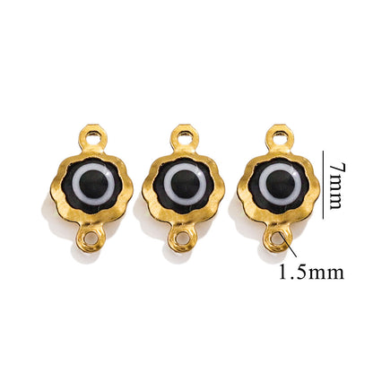 Color-Preserving Stainless Steel Plated 18K Real Gold 6mm Single/Double-Ring Double-Sided Oil Dripping Devil Eye Pendant Diy Connection Accessories