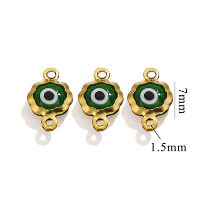 Color-Preserving Stainless Steel Plated 18K Real Gold 6mm Single/Double-Ring Double-Sided Oil Dripping Devil Eye Pendant Diy Connection Accessories