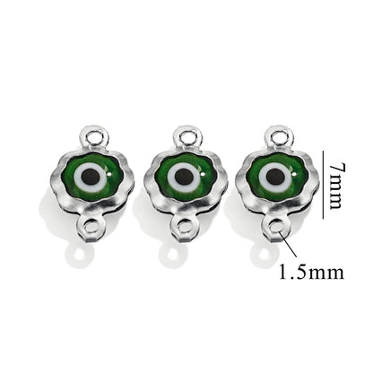 Color-Preserving Stainless Steel Plated 18K Real Gold 6mm Single/Double-Ring Double-Sided Oil Dripping Devil Eye Pendant Diy Connection Accessories