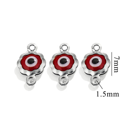 Color-Preserving Stainless Steel Plated 18K Real Gold 6mm Single/Double-Ring Double-Sided Oil Dripping Devil Eye Pendant Diy Connection Accessories