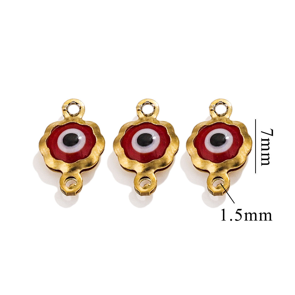 Color-Preserving Stainless Steel Plated 18K Real Gold 6mm Single/Double-Ring Double-Sided Oil Dripping Devil Eye Pendant Diy Connection Accessories